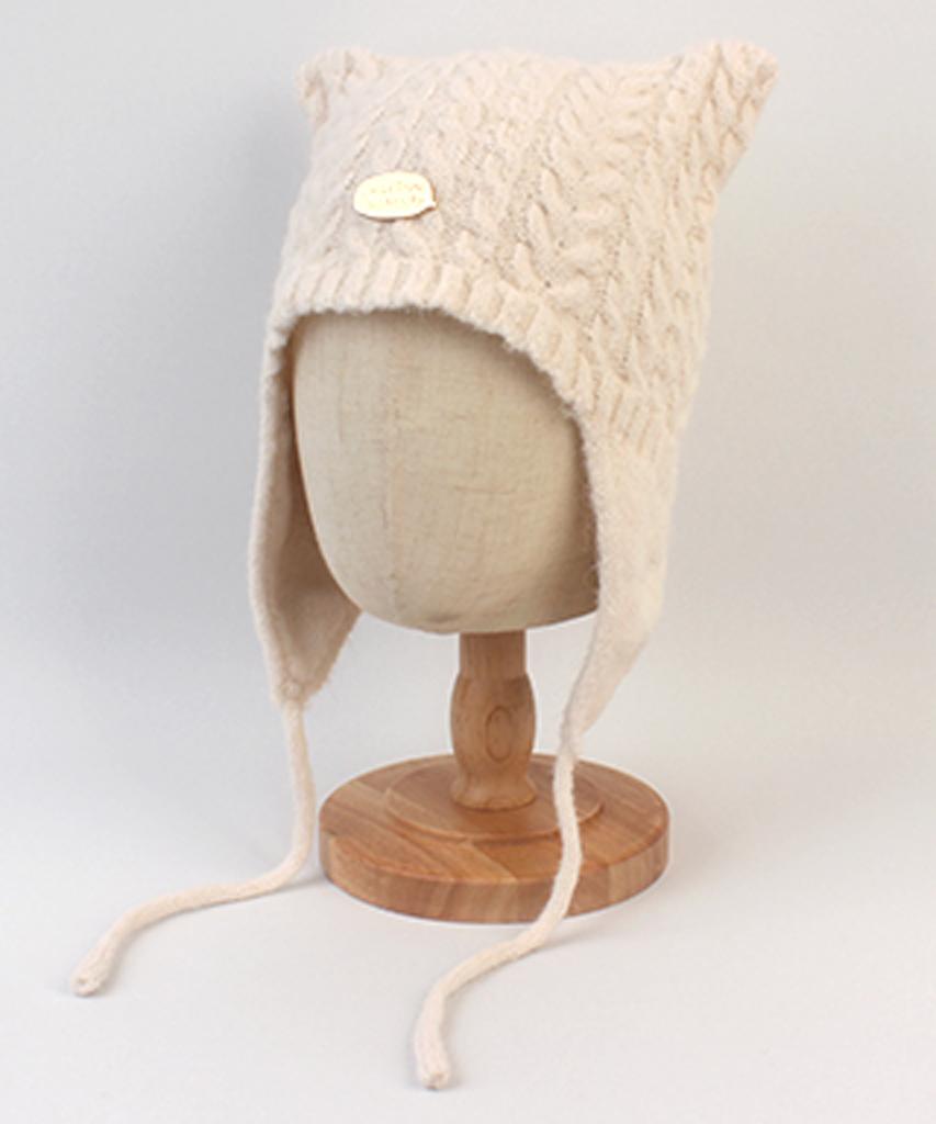 Yunibeosyeolkemiseuteuli Wool Twist Cat Ivory Earflap Hat Cat Hat