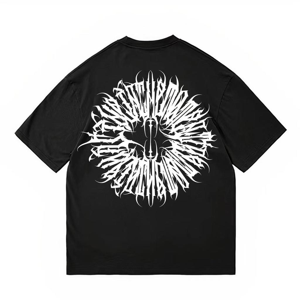 Loose T-shirt Chicano Dark Flower Font West Coast Printed High Street Short Sleeve American Cotton Trendy Outfits