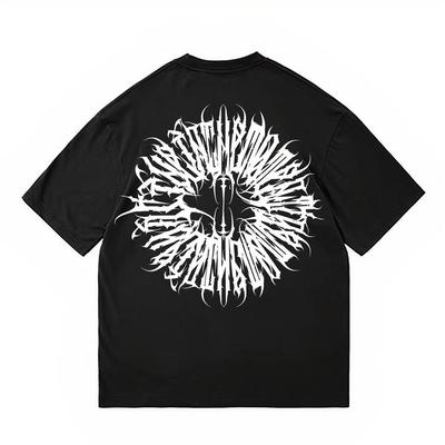 Loose T-shirt Chicano Dark Flower Font West Coast Printed High Street Short Sleeve American Cotton Trendy Outfits