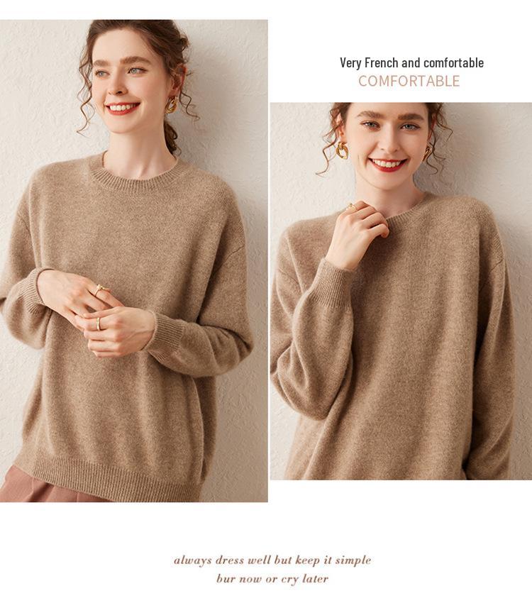 Women's Cashmere Round Neck Pullover Sweater - Autumn/Winter Thick Knit Base Layer