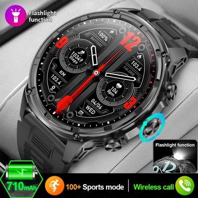 LIGE 2024 New Military Smartwatch 710mAh LED Flashlight Bluetooth Call Men Smartwatch Waterproof Outdoor Sports Fitness Smart Bracelet