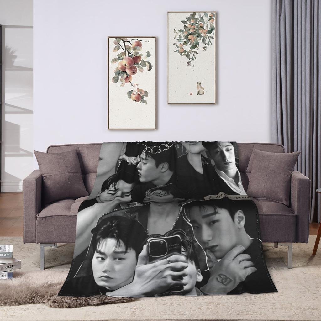 Warm Blankets Picnic Kpop Ateez Choi San Throw Blanket Flannel Bedspread For Living Room Novelty Sofa Bed Cover