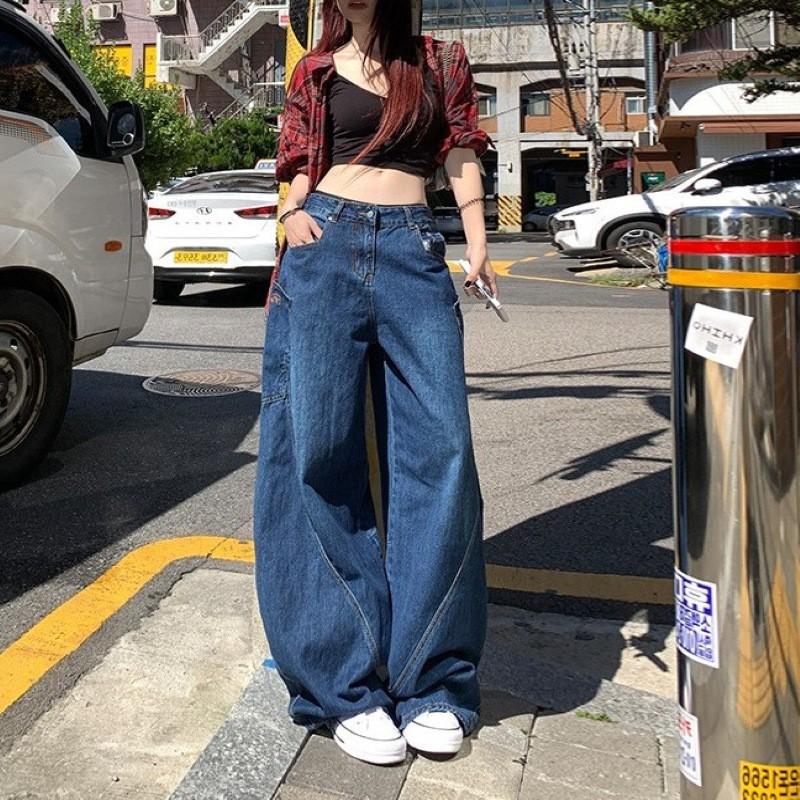 Mens Loose Fit High-Waisted Denim Jeans Streetwear Style Wide Leg Straight Cut Cotton Blend Comfortable Casual Pants