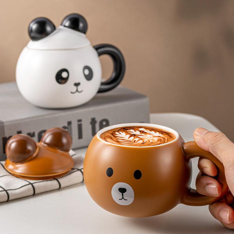 Nový kreslený hrnek s medvídkem s víčkem Kancelářský keramický hrnek vysoké hodnoty Hrnek na kávu Domácí pro pár