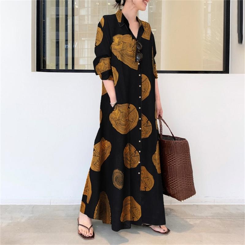 Muslims Maxi Dress Elegant Long Sleeve Floral Printed Middle East Dubai Arabic Moroccan Kaftan Robes for Womens Girls