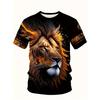 Men's Majestic Lion Printed T-Shirt Casual Short Sleeve Crewneck Top Cool Orange Splash Animal Graphic Tee Hip Hop Style Streetwear Fashion Clothing