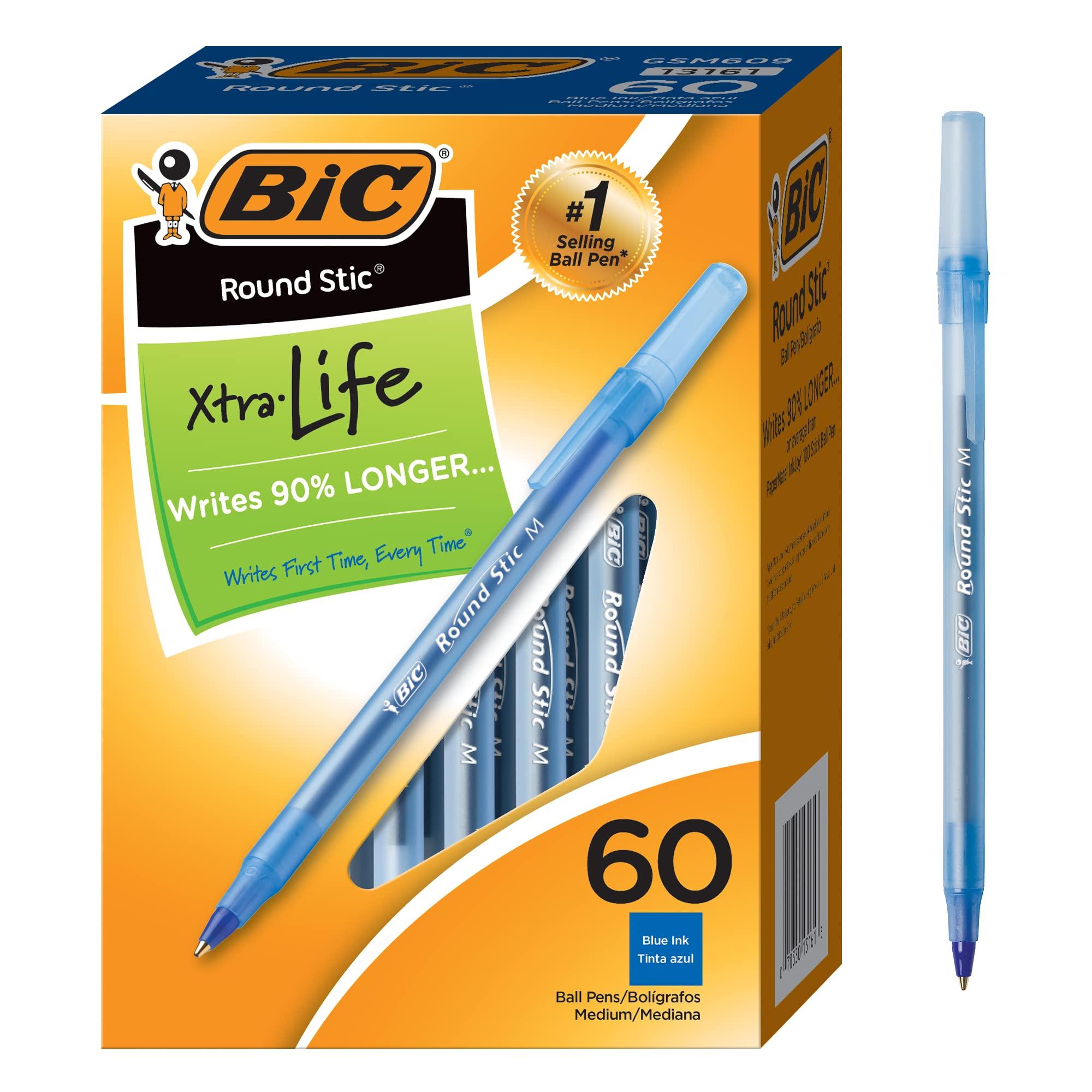 

BIC Round Stick Шариковая ручка Средняя 60 штук Долговечная ручка, Пишущий узел, синий