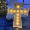 1Pc 64cm Light Up Cross Marquee Sign with Yellow Lights Pre Cut Frame for Baptism Engagement Eid Birthday First Holy Communion Celebration Decorations
