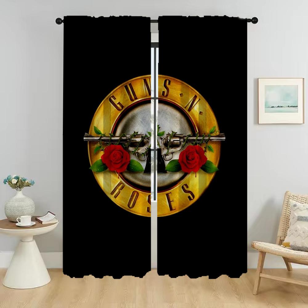 Vorhänge für Wohnzimmer Vorhang für Zimmer 2 Paneele Rock-Guns Roses Halloween Dekoration Jalousien Raumteiler Heim-Interieur Vorhänge