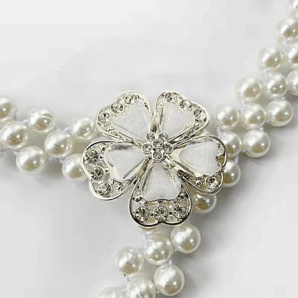 Boho Petal Pearl Waist Chain Thin Ladies Thin Waistband Belly Chain Belt Women Dress Decoration