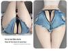 Ripped Denim Open-Crotch Shorts - Sexy Low-Waist Lingerie for Nightclub Temptation