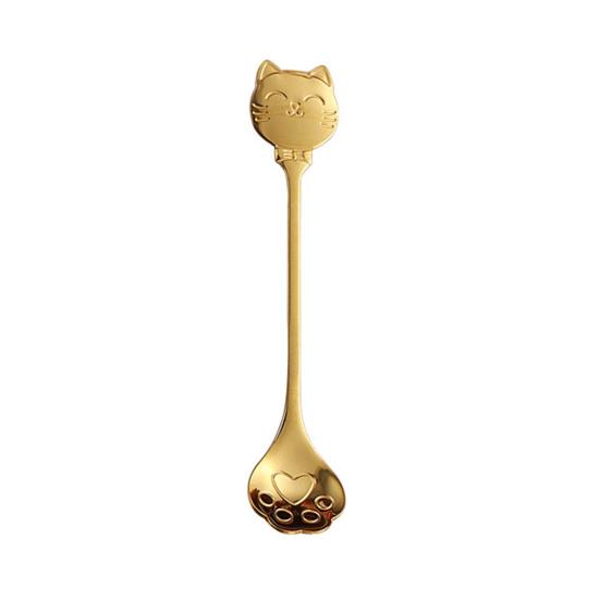 Cat Coffee Spoon, Stainless Steel Cat Paw Claw Teaspoon, Multi-Color Electroplated Stirring Spoon, for Ice Cream Yogurt Dessert