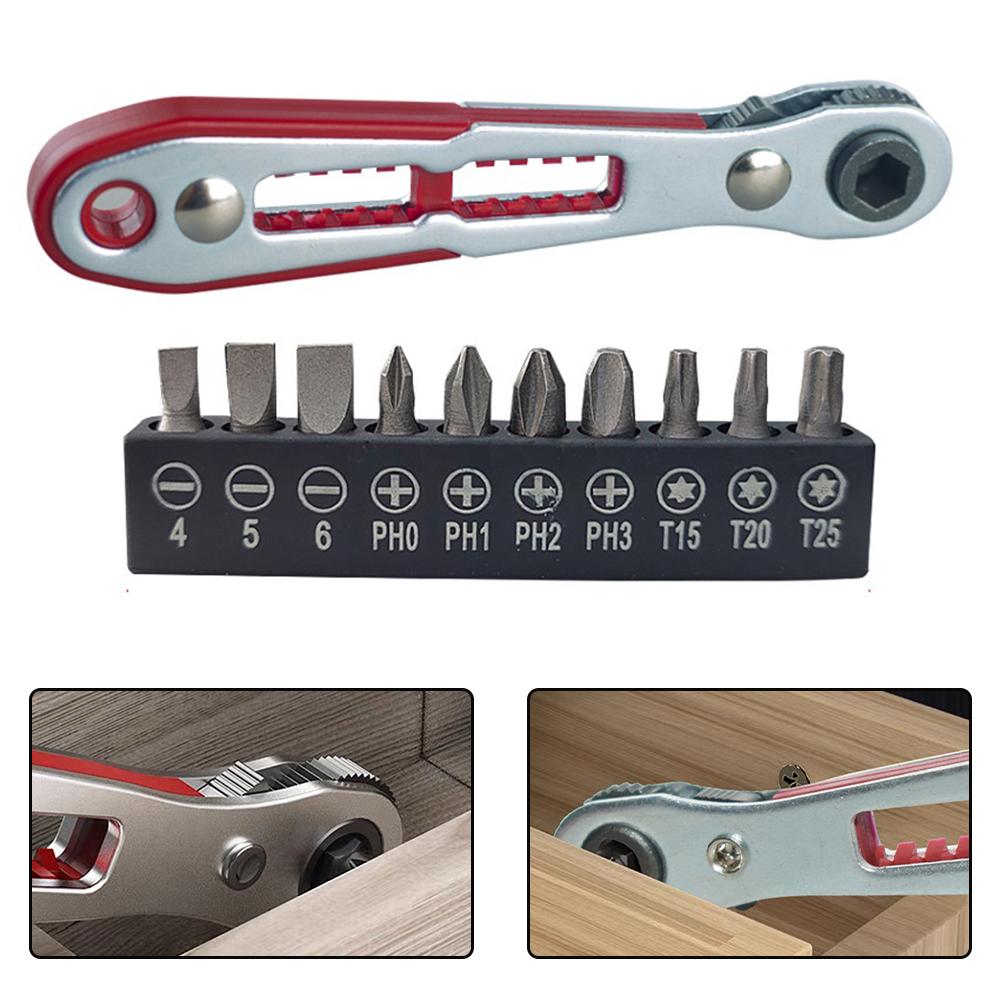 36 Teeth Ratchet Screwdriver Wrench Set with 10 Bits and 90 Degree Handle Designed for Tight Spaces and Detail Work