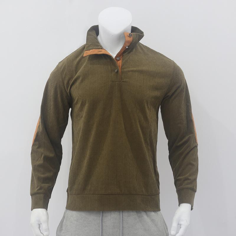 Herren Pullover Outdoor Casual Geknöpft Stehkragen Langarm Pit Strip Cord Sweatshirt Herbst Winter Mode