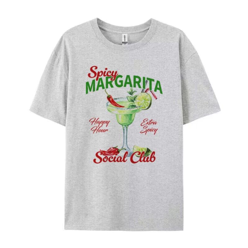 Spicy Margarita Retro Cocktail Graphic Tees Women Vintage Aesthetic Alcohol Drink T Shirt Loose Printed TShirts Unisex Top Gift
