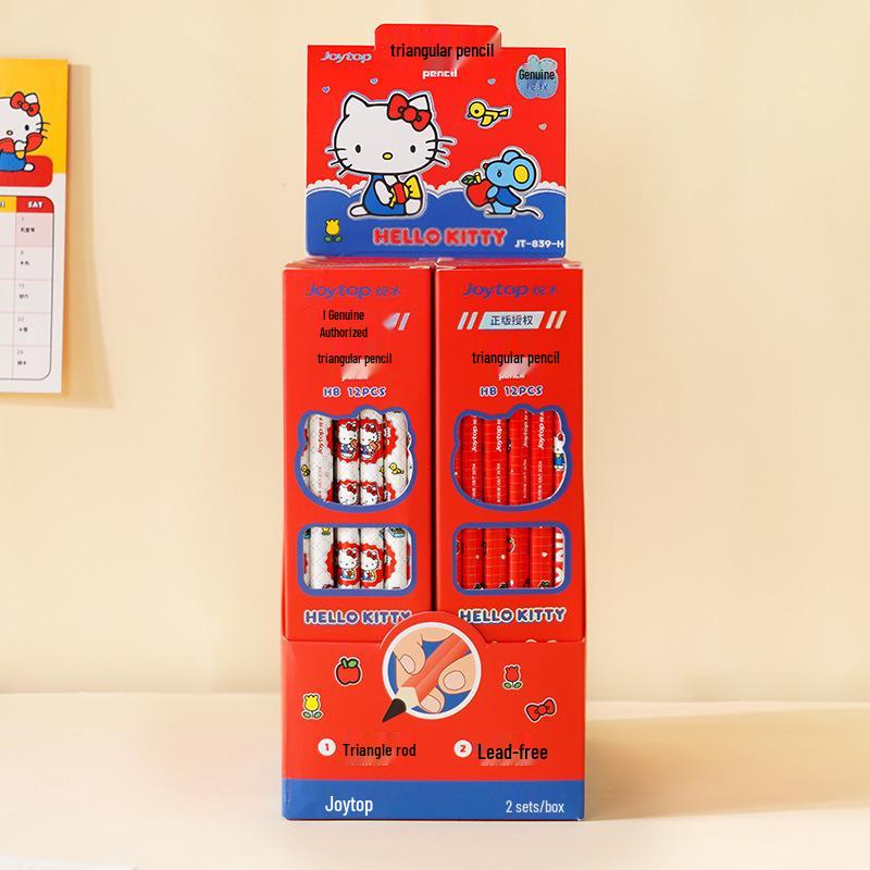 Sanrio Hello Kitty HB Triangular Pencil for Kids - Beginner Drawing & Writing Red/Blue 12-pack Triangular Pencils