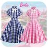 Vintage Barbie Pink Checkered Dress With Butterfly Bow-tie Collar