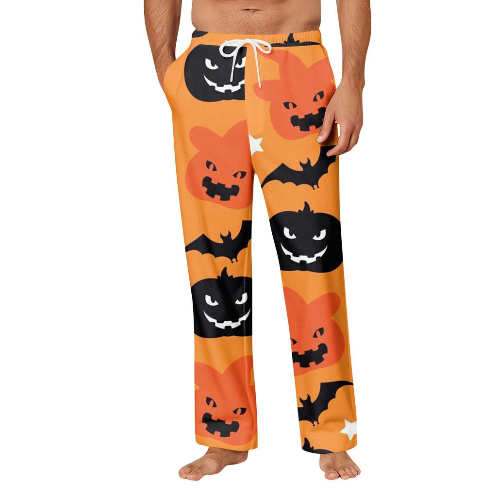 Men's Halloween Print Pocket Straight Casual Pants Home Pajama Pants