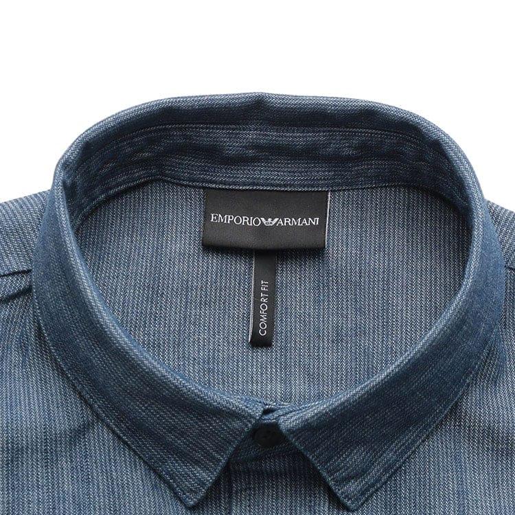 Emporio Armani Solid Color Square Neck Single-Breasted Short Sleeve Shirt Men Shirts Blue 6R1CA6-1DRLZ-0941