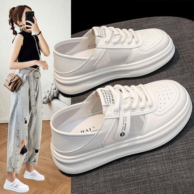 Leder Mesh Atmungsaktiv Sommer Kleine Weiße Schuhe Damenschuhe Neu Dicksohlige Erhöhende Board Schuhe Lässig Zwei Tragevarianten Einzelne Schuhe
