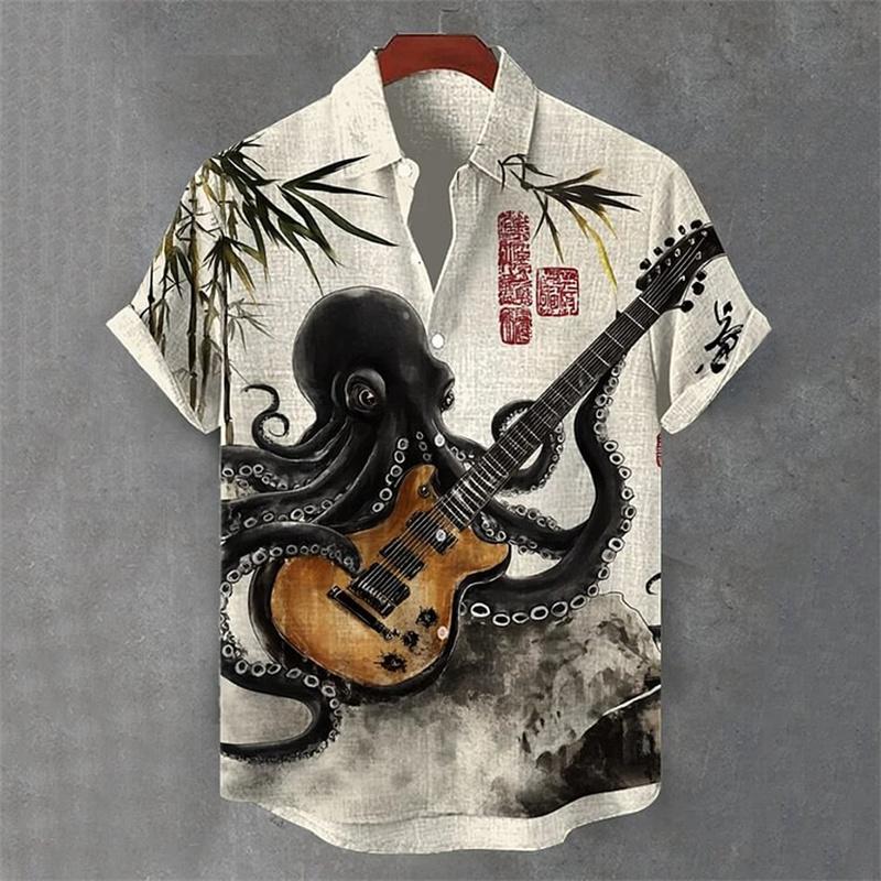 Summer Men s Short Sleeve Shirt Art Octopus Pattern 3D Printed Linen Short Sleeve Men s Shirt Casual Hawaiian Top S