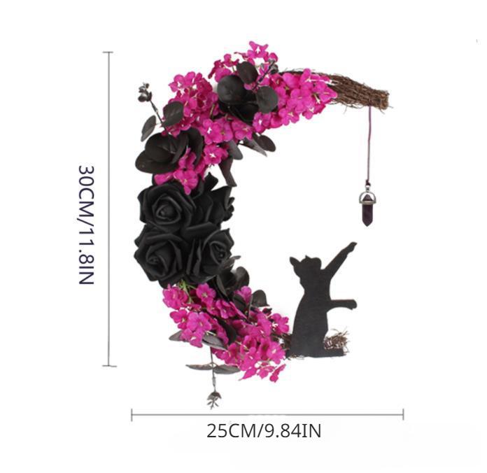 Halloween Moon Cat Garland with Rose Black Decorations Halloween Garland Halloween Wreath for Front Door Halloween Door Decor
