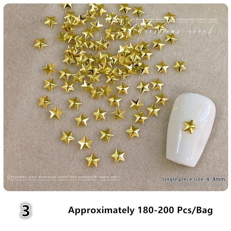 3D Alloy Five-Pointed-Star Gold Silver Diamond Nail Decoration Luxury Manicure Accessories Hollow Star Nail Art Art Rivet Charms