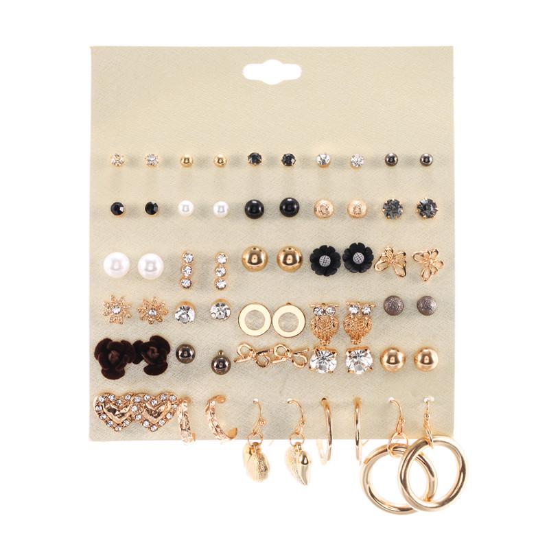 30-Pair Non-Repeating Korean & Western Style High-Quality Earrings Set for Women