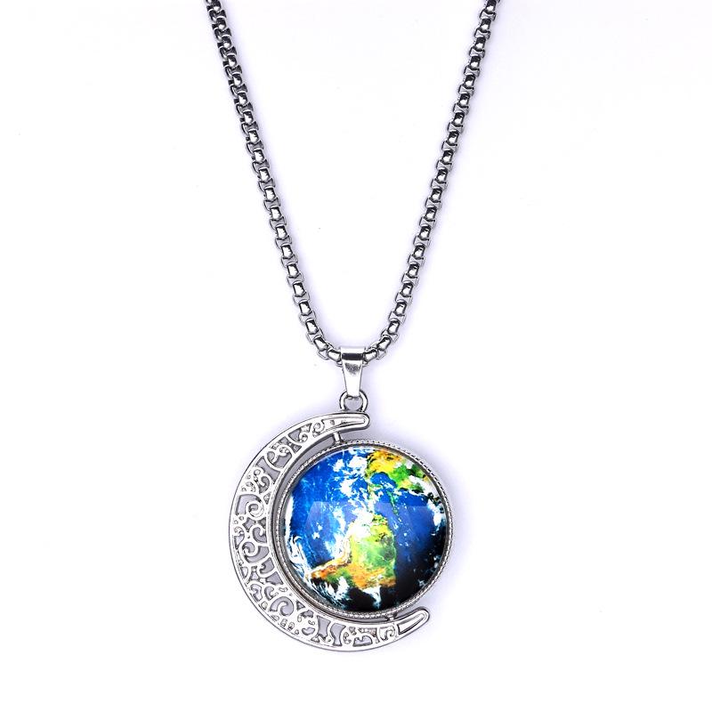 Trendy Hip Hop European & American Style Moon & Earth Necklace - Non-Fading Sweater Chain