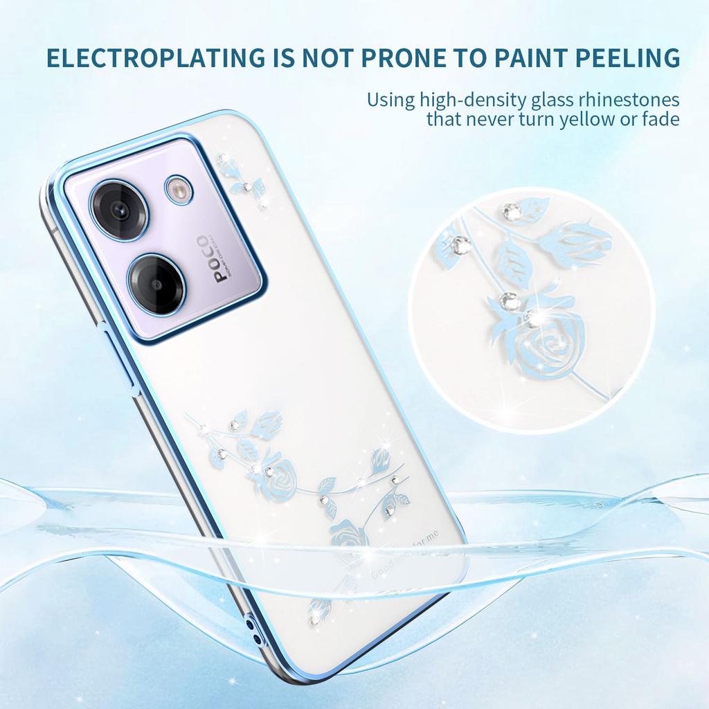 KADEM Für Xiaomi Poco M7 Pro 5G Hülle Blume Strass Dekor Galvanisiertes TPU Handyhülle