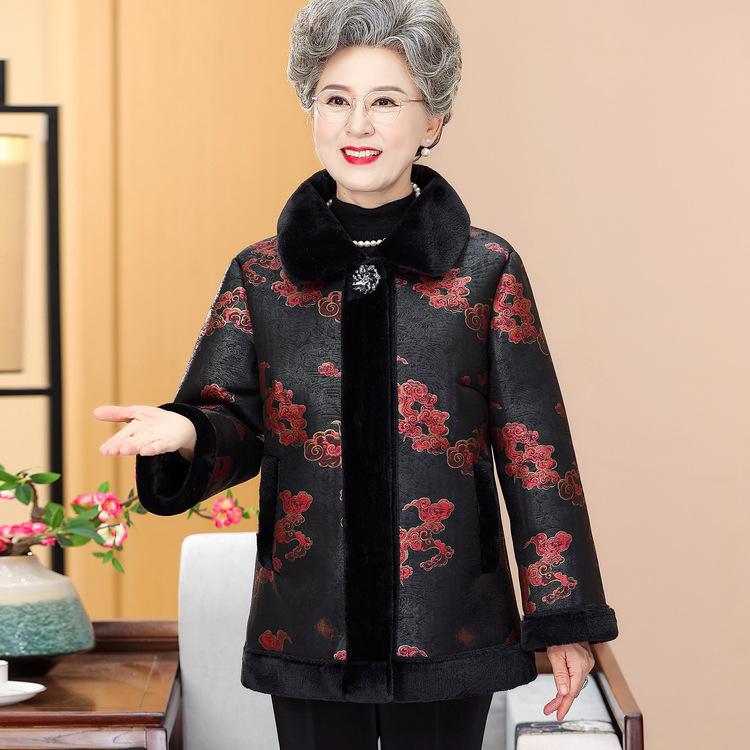 New Chinese Cotton Jacket, Grandma Clothes, Tang Suit, Plus Velvet Thickened Cotton Jacket, Old Lady In Winter Cotton Jacket