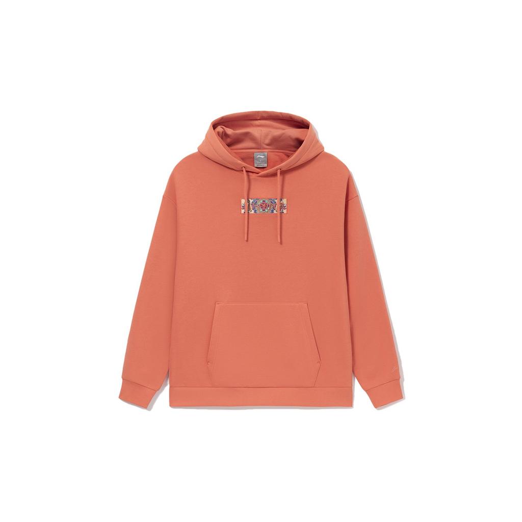 Li-Ning Embroidered Logo Loose Fleece-Lined Hoodie Men Tops Brick-Red AWDRD42-11