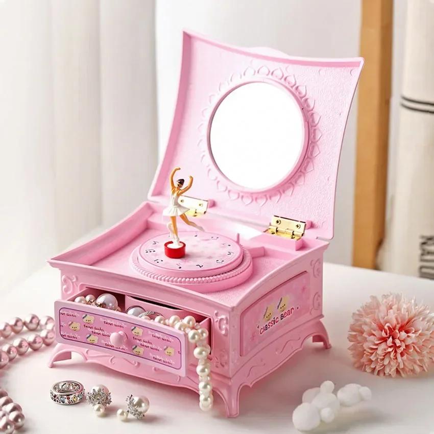 

Классическая музыкальная шкатулка с вращающейся балериной, шкатулка для украшений с ручным заводом и выдвижным ящиком, элегантный стиль, Рождественский подарок для девочек и любителей музыки розовый
