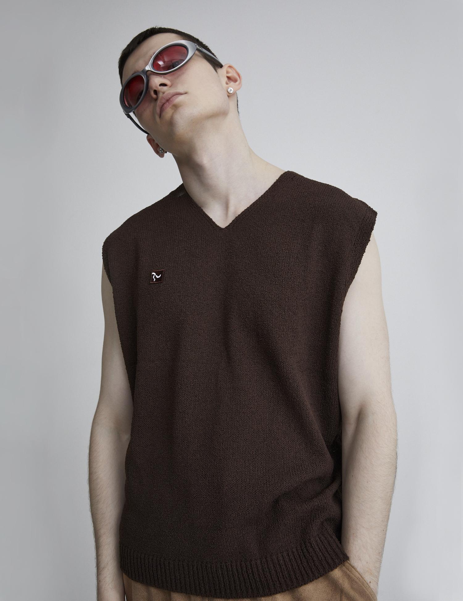 Audio Knit Vintage Terry Knit Vest (Brown) Brown/Xl