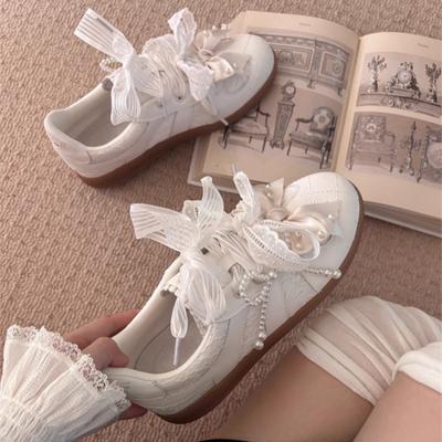 Luxury Breathable Walking Shoes For Women Casual Party Flats Loafers Woman Pearl Bow Ladies Jogging Sneakers Trainers