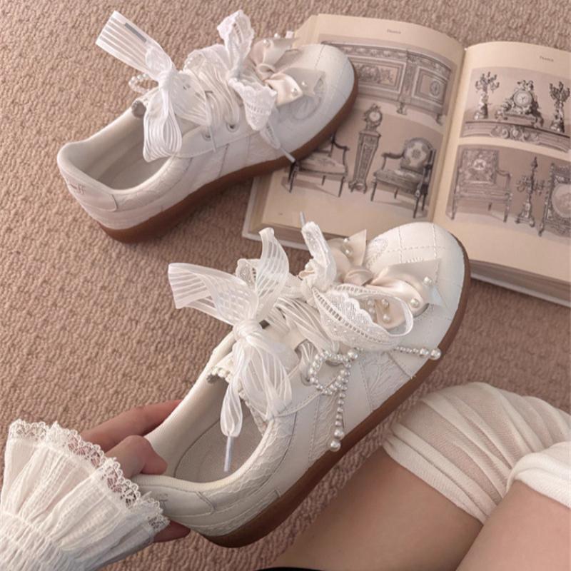 Fashion Luxury breathable Walking Shoes For Women Casual Party Flats Loafers Woman Pearl bow Ladies Jogging Sneakers Fashion Trainers