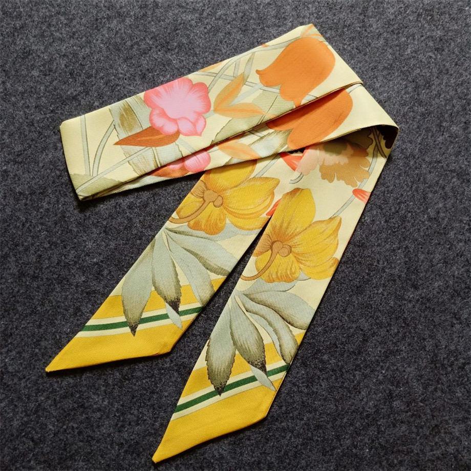 

Tulips Floral New Design Silk Scarf 2024 Brand Scarf Women Skinny Bag Hair Neck Scarf Foulard Femme Headband For Ladies