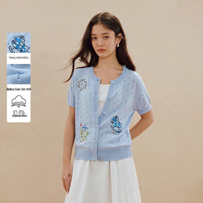 INMAN Embroidered Short Sleeve Knit Cardigan XL