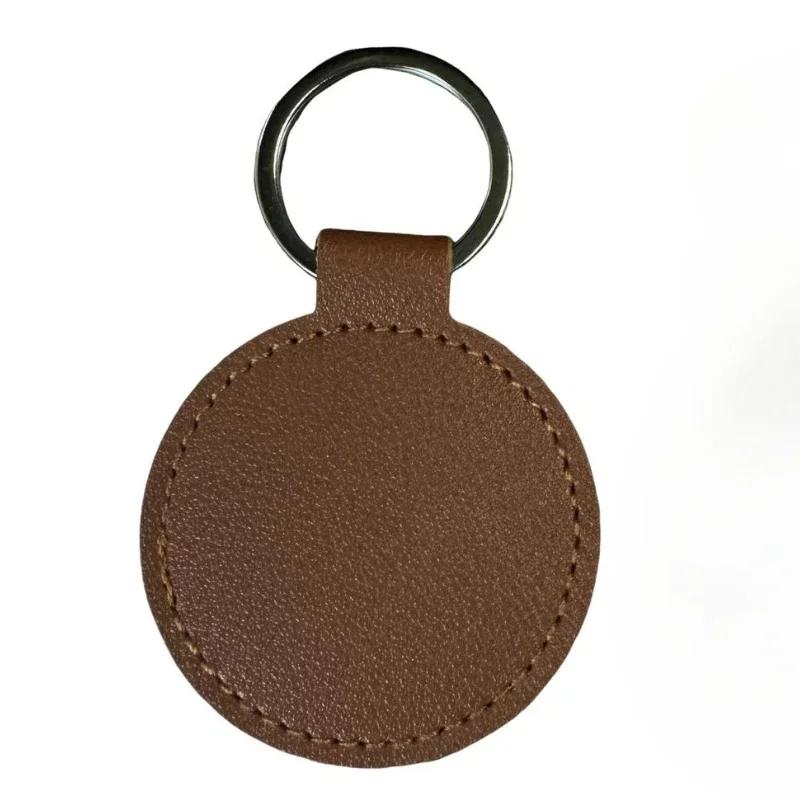 Laser Engrave Round PU Leather Keychain Custom Circle Key Chain Holder Company Activity Hotel Number Keyring Gift
