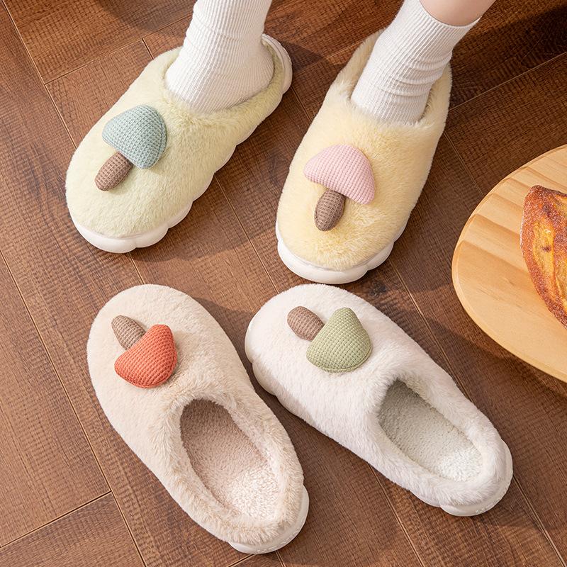 Cotton slippers home autumn and winter mushroom cotton shoes warm and non-slip wool slippers piled cotton drag couple home shoes
