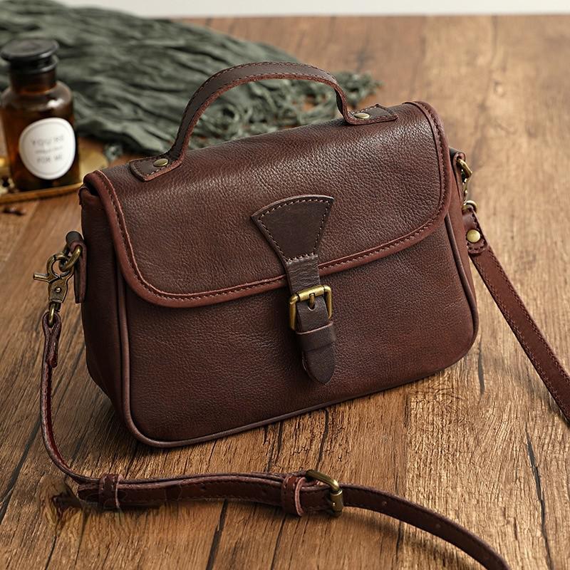 Johnature Dámská taška z retro originální kůže Jednoduchá jednobarevná přírodní měkká hovězí kůže Univerzální kabelky přes rameno a crossbody
