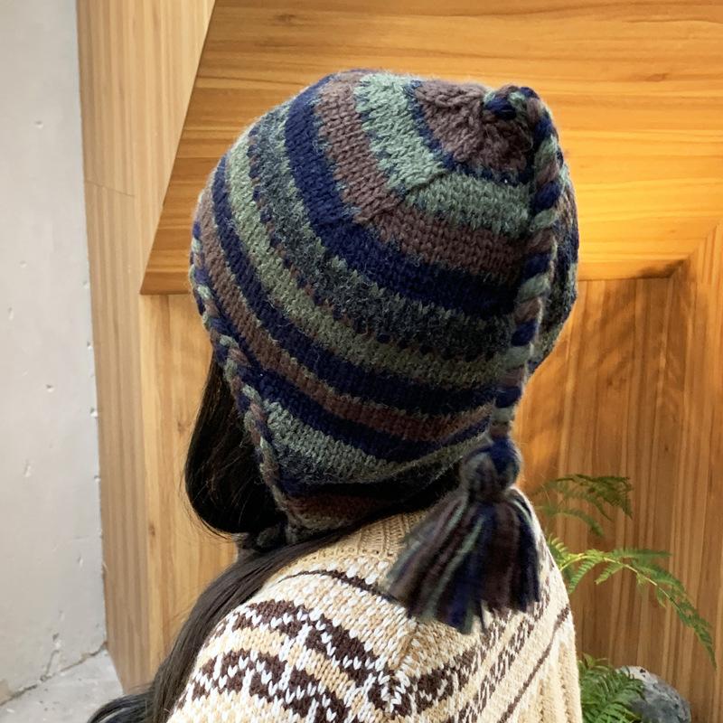 Autumn and winter retro hand-knitted braided wool hat women's velvet warm versatile bag head ear protection hat