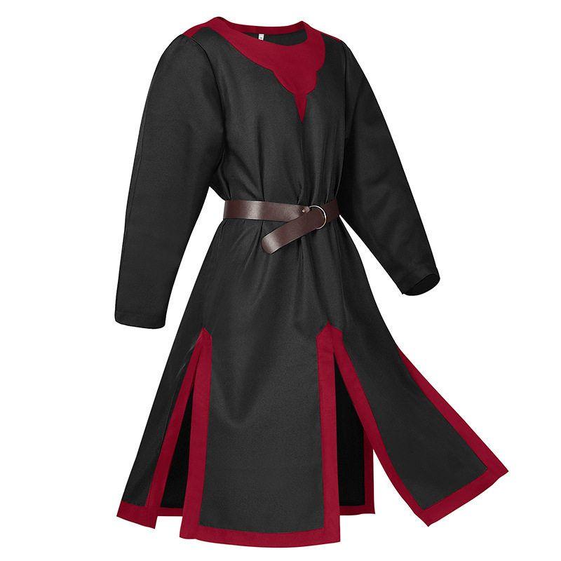Amazon Foreign Trade Halloween Costume Wish Medieval Tunic Au8689 Slit Patchwork Men's Top