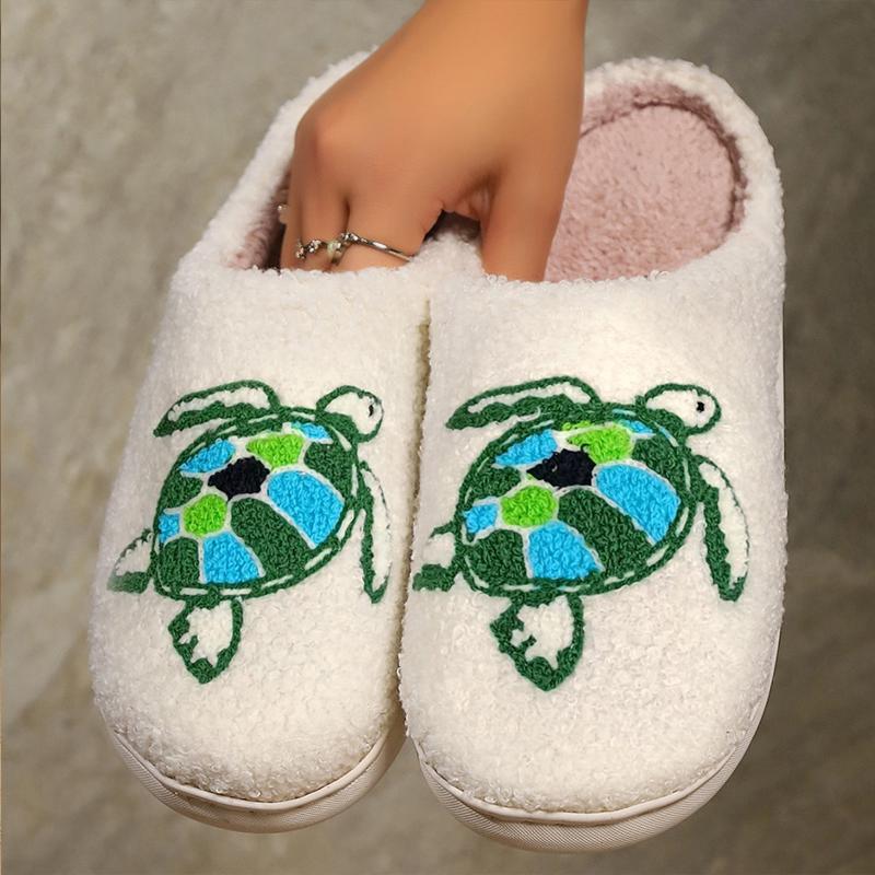 Fashion Kidmi Women Slippers Non-slip Warmed Plush Slippers New Autumn and Winter Slippers Cartoon Turtle Floor Cotton Slippers for Home