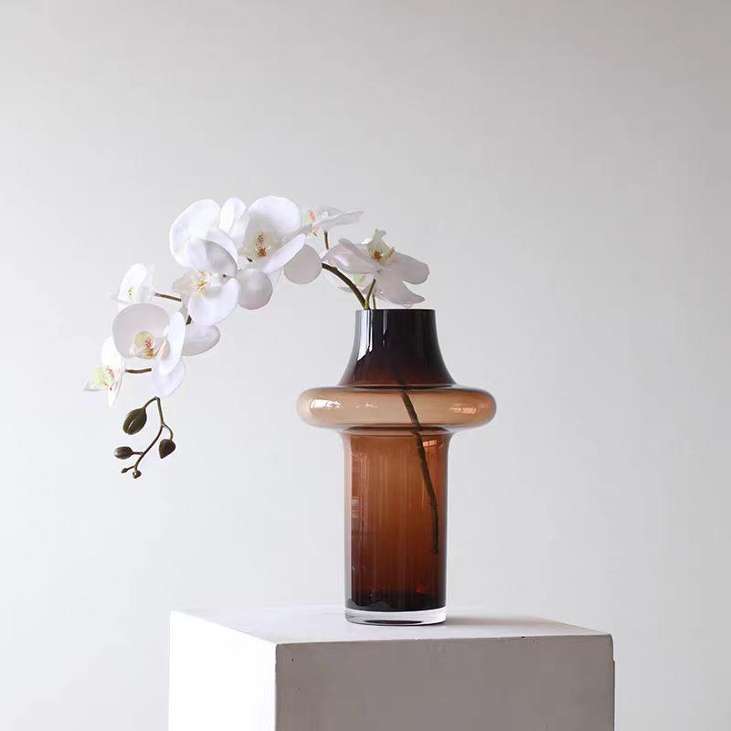 High-end Vintage Koffietint Glazen Vaas Bloemenarrangement Ornament Voor Woonkamer Bureau Showroom Display