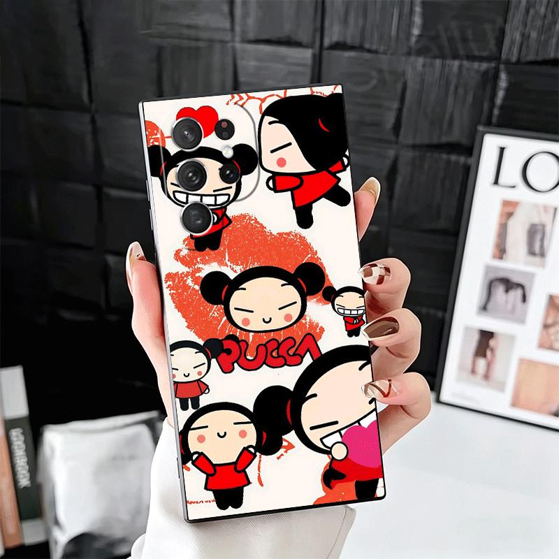 Cartoon Cute Pucca Garu Soft Phone Case for Samsung Galaxy S26 S25 Edge S24 Ultra S23 Plus S22 S21 FE S20 Black Cover Back Shell