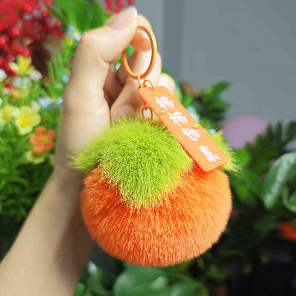 Plush Persimmon Keychain - Imitation Rex Rabbit Fur Pendant