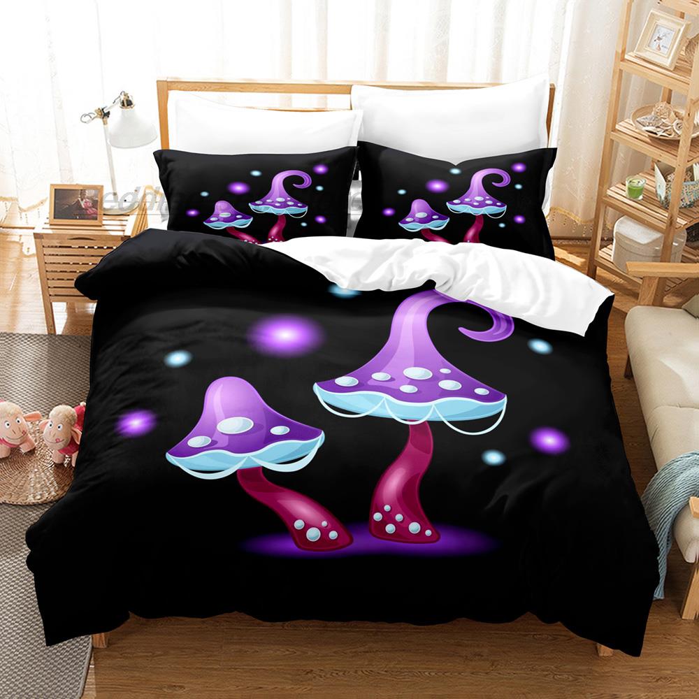 Rainbow Star Mushroom Bedding Set Single Twin Full Queen King Size Bed Set Aldult Kid Bedroom 3D Print Anime Bed Sheet Set