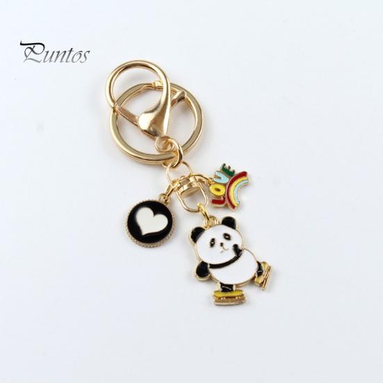 New Year Keychain Panda Heart Pendant Best Wishes Polished Lobster Clip Lightweight Shoulder Bag Schoolbag Decoration Pendant Keyring