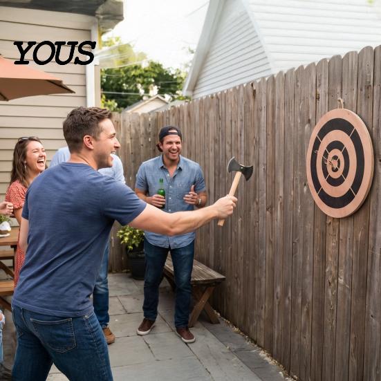Outdoor Dart Game Ax Throwing Target Kit, with Wood Disc, 3 Axes, Rope, for Indoor Backyard Family Party